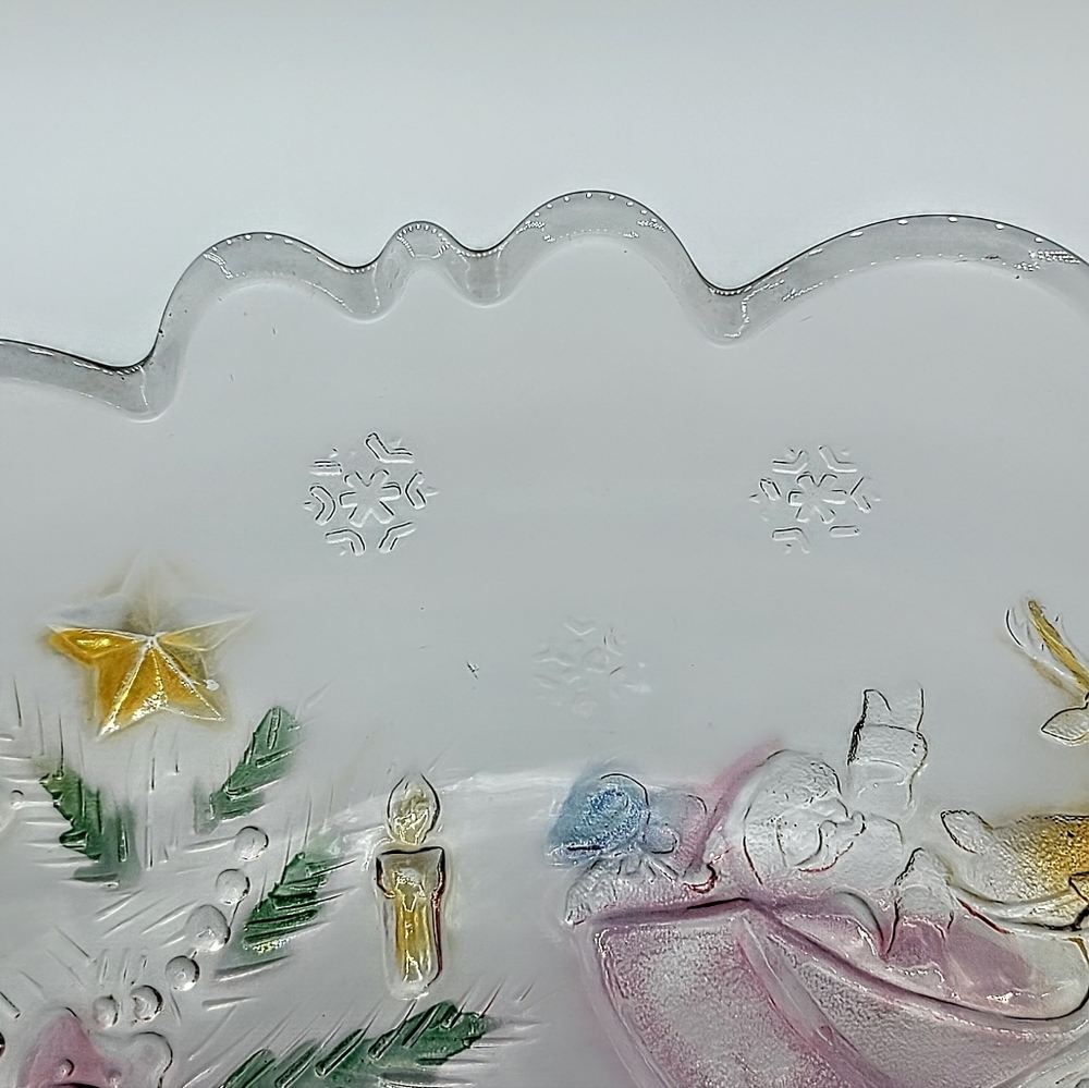 Share the Joy Christmas Glass Platter Santa Sleigh Teddy Bears 14" Caldor Vtg - Picture 9 of 10